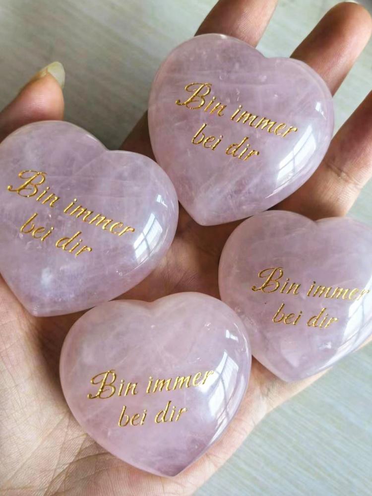 45mm Genuine Natural Rose Quartz Heart Shape Power Stone Engraved Personalized Pink Crystal Healing Reiki Charged Palm Gemstones