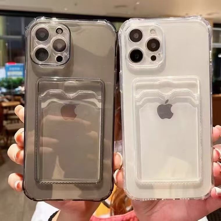 Card Bag Wallet Clear Soft Case For iphone 11 12 13 mini 14 15 16 Plus 17 Pro Max Air X XR Xs Max 16e 17e Silicone Cover