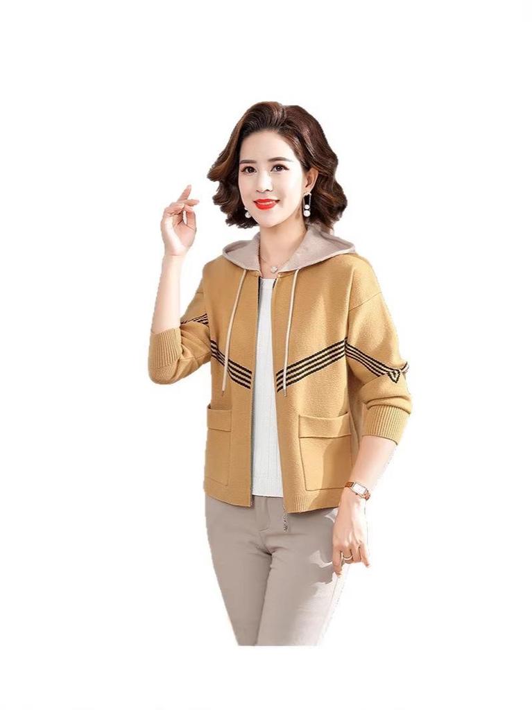 Mom's Stylish 2023 Knit Hooded Cardigan Jacket for Middle-Aged & Elderly Women