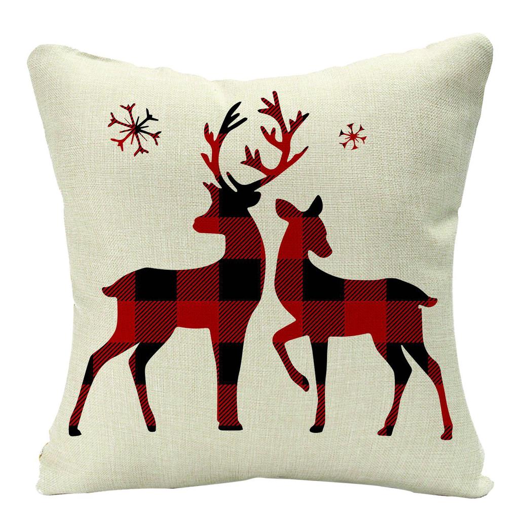 Christmas Plaid Linen Pillowcase Festive Home Decoration Gift Sofa Pillow Cushion Cover
