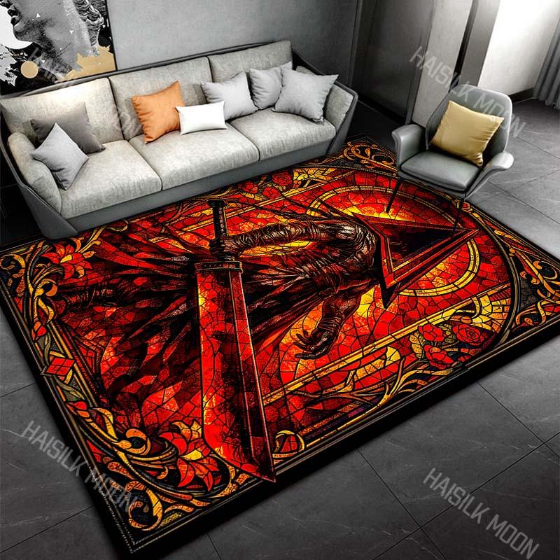 Gothic red warrior with sword Print Carpet Rug for Living Room Bedroom Sofa Doormat Home Decor Non-slip Floor Mat