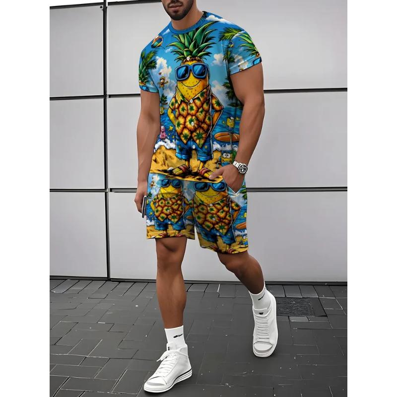 Fashion Men's Casual Suit T-shirt Shorts Two-piece Set Summer Simplicity