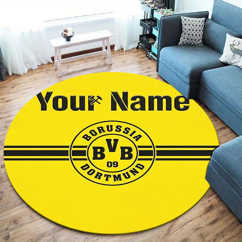 Borussia Individueller Name Runder Teppich, Teppich für Wohnzimmer Schlafzimmer Sofa Spielzimmer Dekor, Rutschfeste Bodenmatte