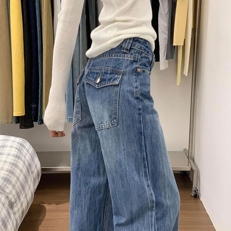 

Большие синие джинсы прямого кроя для женщин, свободного кроя, с низкой посадкой, широкие штанины 3XL синий