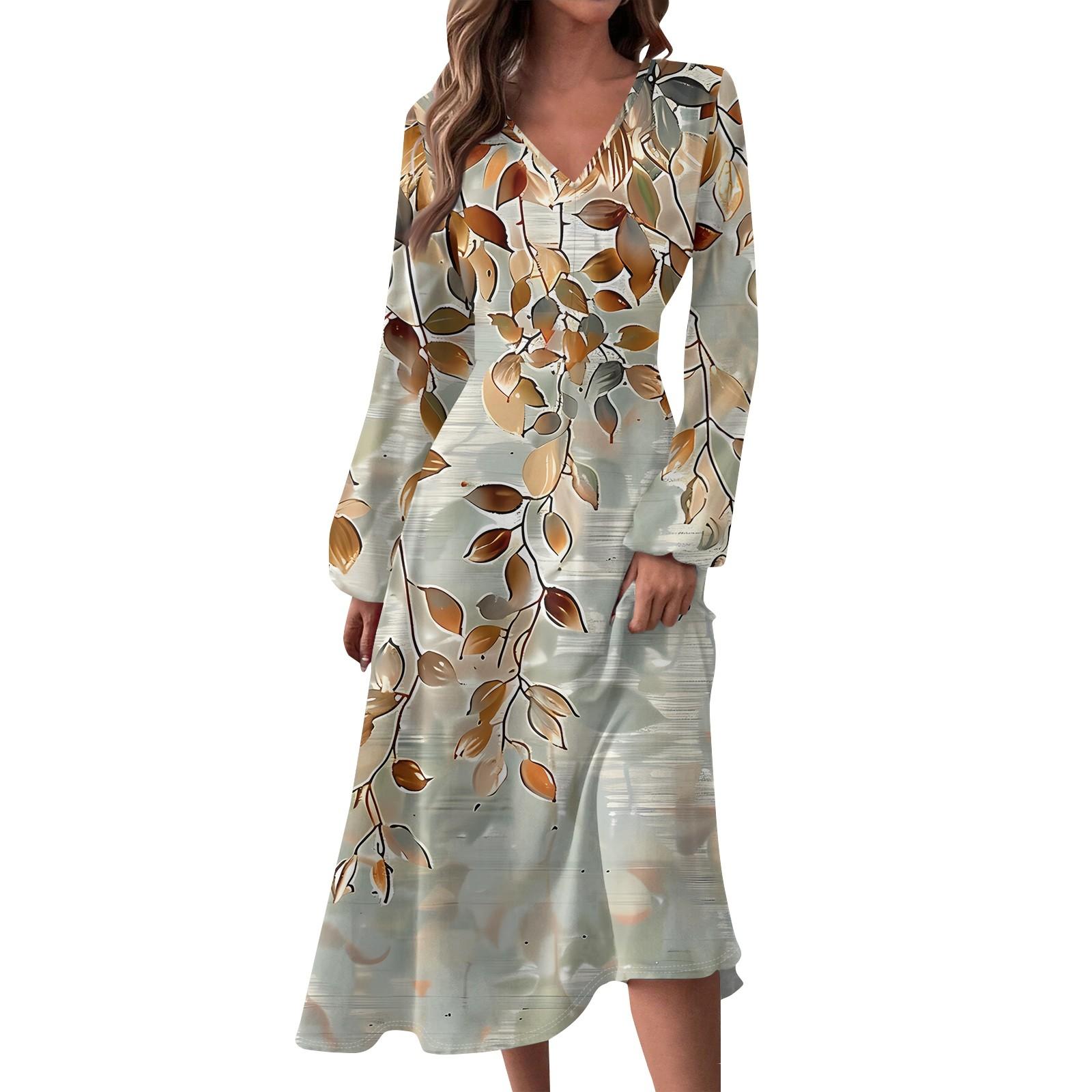 

Женское и зимнее повседневное модное длинное платье с V-образным вырезом и длинными рукавами XXL светло-коричневого