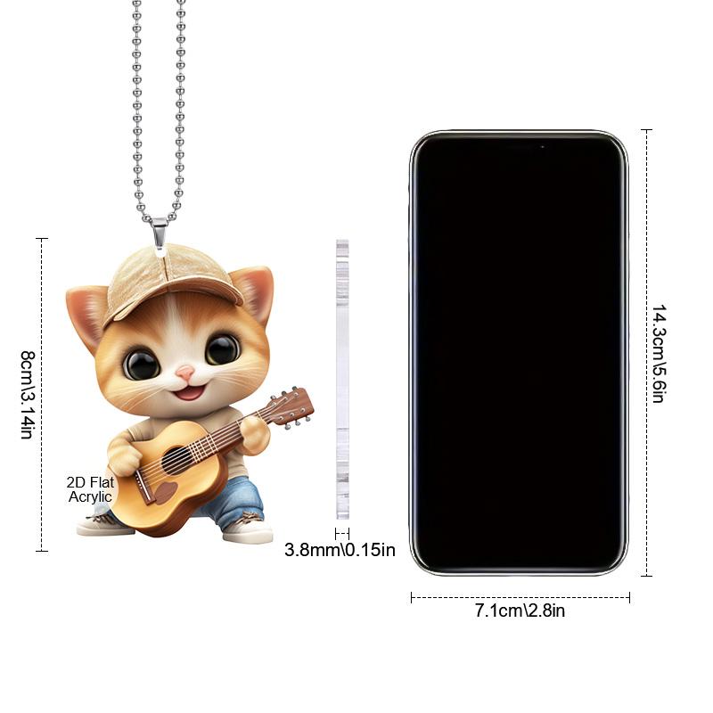 Adorable Guitar-Playing Cat Acrylic Car Pendant,Versatile Decor for Car Interior,Rearview Mirror & Home,Trendy Hanging Accessory  for Cat Enthusiasts