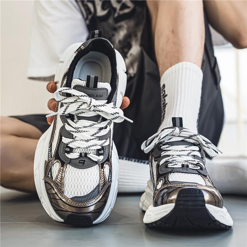 Men's Black Retro Dad Sneakers: Trendy, Breathable, Versatile Casual Sports Shoes