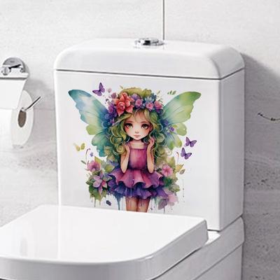 Cartoon Wall Stickers Watercolor Fairy Elf Stickers Waterproof Bathroom Toilet Stickers Kids Room Door Stickers
