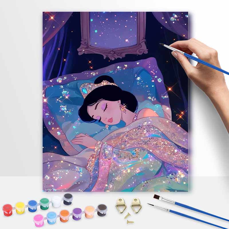 Disney Princess Jasmine DIY Oil Painting Art Painting Kit Home Wall Decor Handmade Gift For Adult Sparkling Sleeping Bed Bedroom Art