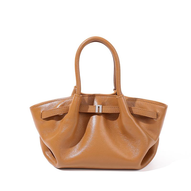 Modische Damentasche Neue Echtes Leder Damentasche Große Kapazität Plissierte Gemüsekorb-Tasche Nischen-Temperament Ein-Schulter-Handtasche
