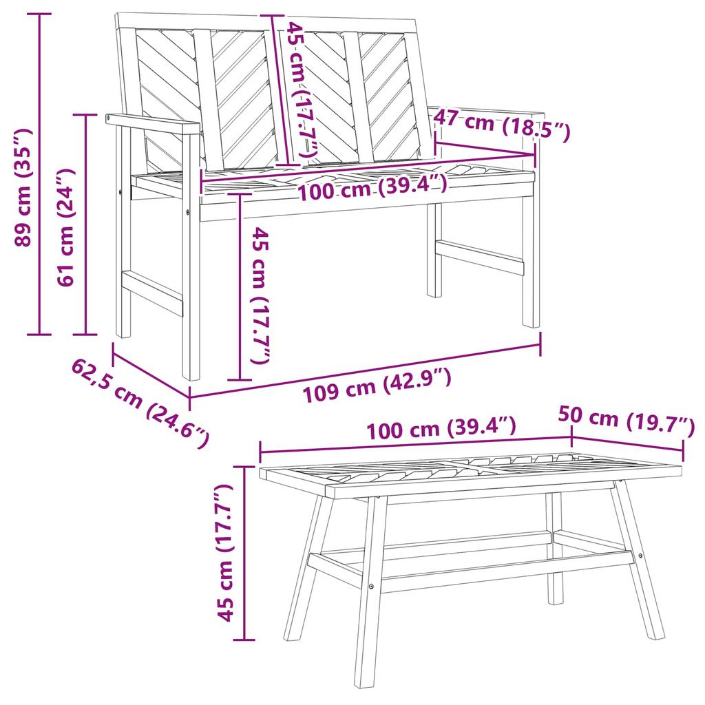 Garden Lounge Set 3 Pcs Brown Solid Acacia Wood