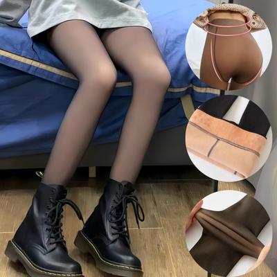 Plus Size Women Compression Shaping Pantyhose Thermal Fleece Lining Warm Tights Sexy Fake Semi-Transparent High Waist Leggings