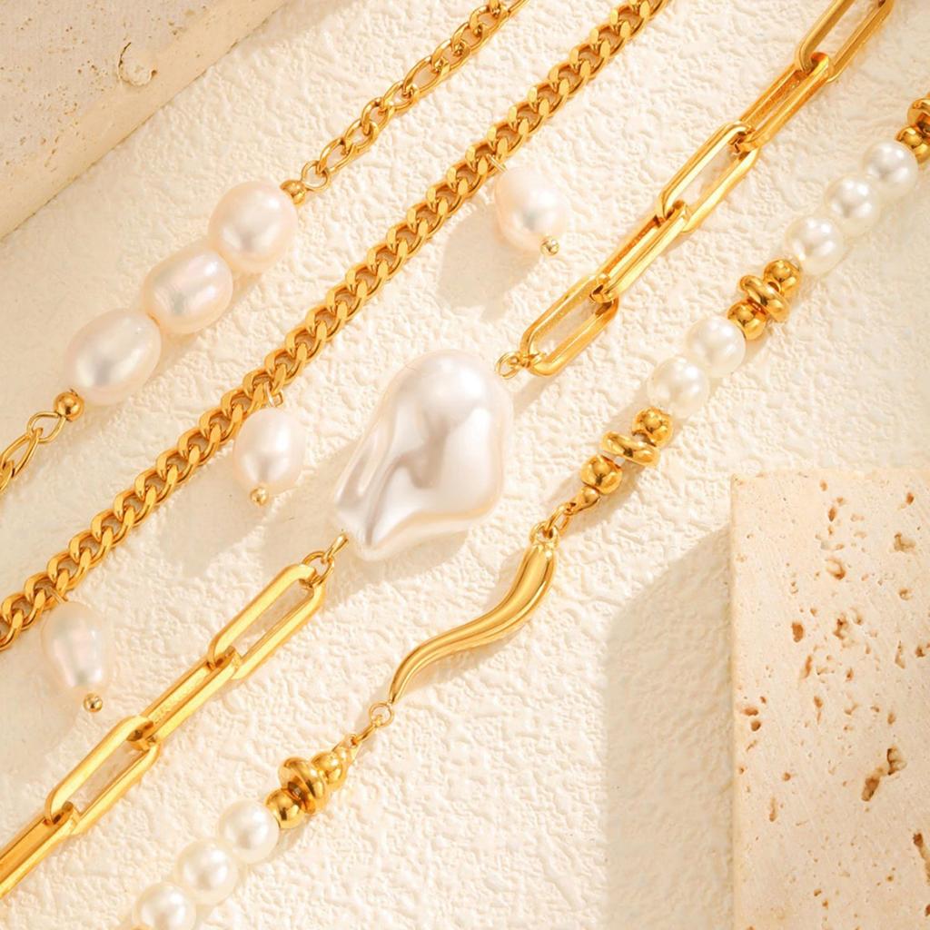 Fashion Jewelry Stainless Steel Imitation Pearl Gold Bracelet Elegant Accessories 2367