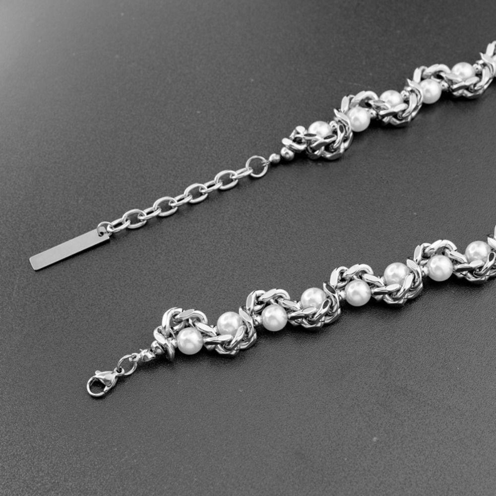 Personalized Pearl Necklace Punk Stainless Steel Necklace Unique Choker Men  Women
