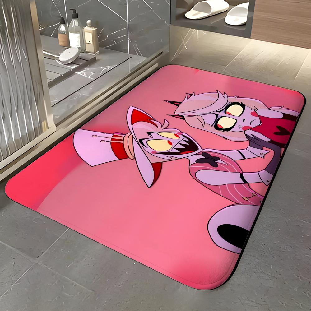 show H-Hazbin Hotel Floor Mat Soft Flannel Entrance Door Mat Non Slip Absorbent Bathroom Bedroom Floor Rug