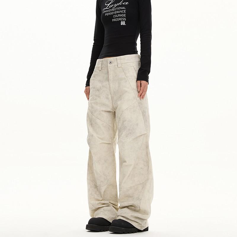 

Marble Cleanfit American Vintage Patchwork Pleated Wide-Leg Distressed Casual Pants for Men and Women L абрикосовий