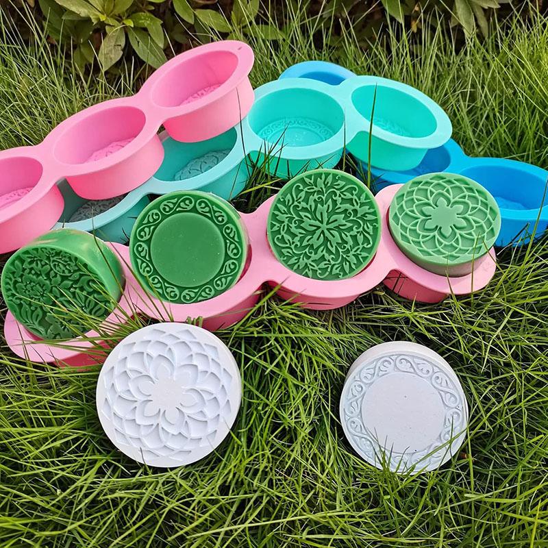 Flower Pattern Silicone Mold For Soap Making Supplies Rectangle Round Bath Bombs Mooncake Candle Chocolate Kitchen Baking Tool