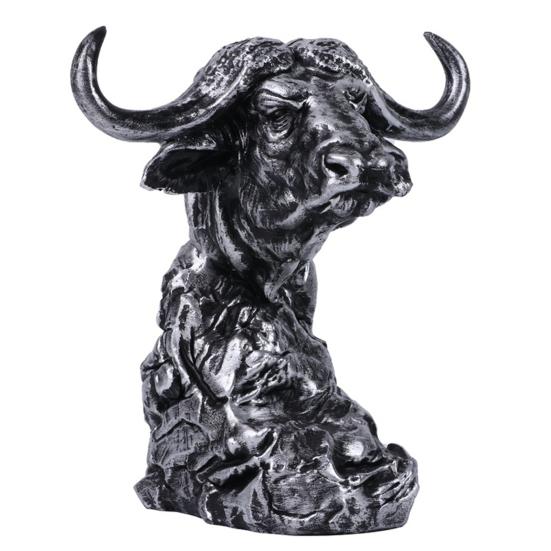 Animal Head Statue Resin Lion Figurine Rhinoceros Statue Retro Style Lion Buffalo Sculpture for Office Bedroom Living Room Decor