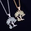 Hot Selling Micro Inlaid Zircon Dollar Wealth Tree Men Hip Op Pendant Necklace with Seven Beads