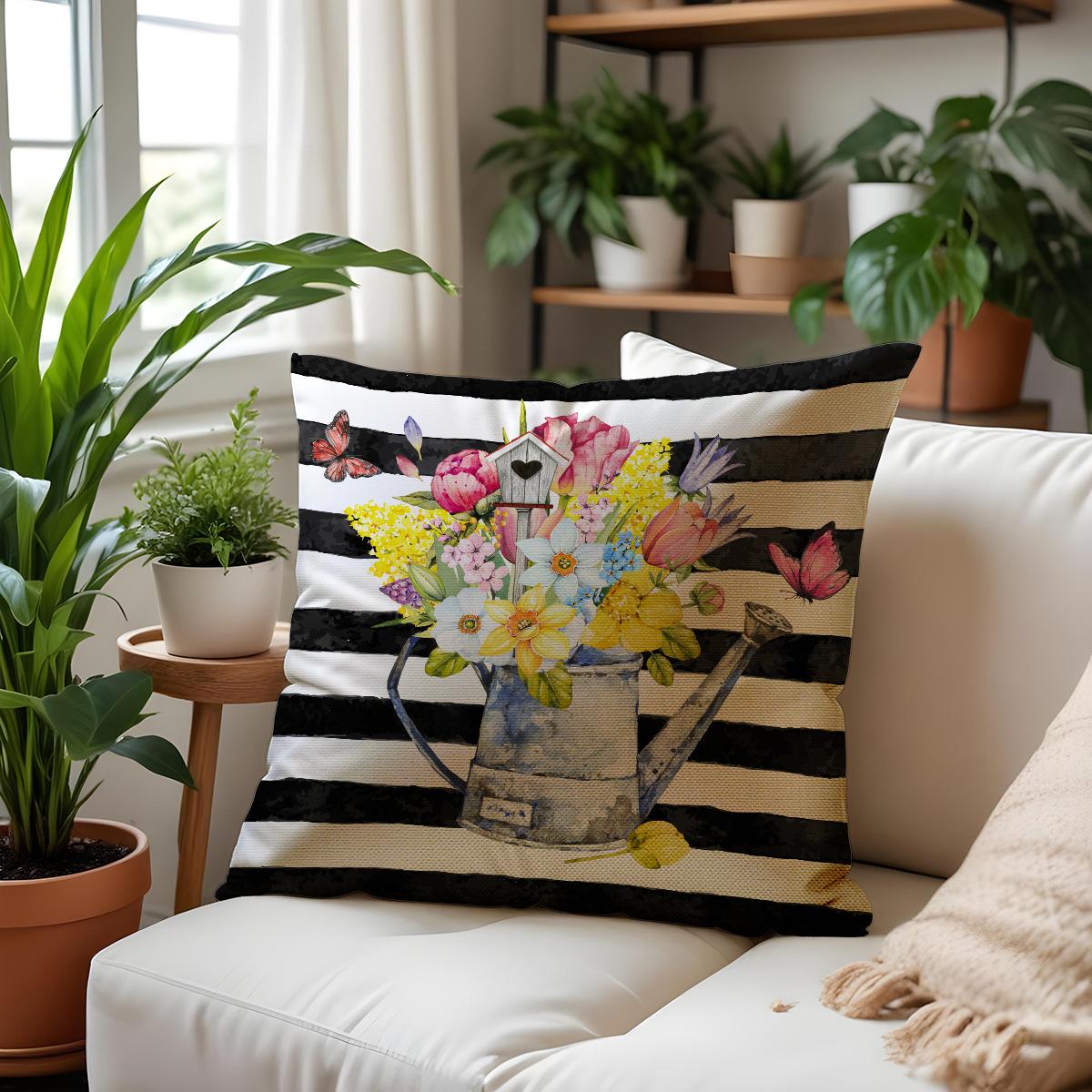 

Warm Home Soft Furnishing Sofa Pillows Spring Plants Flowers Bay Window Cushions Office Seat Linen Pillows Premium 45 * 45Cm