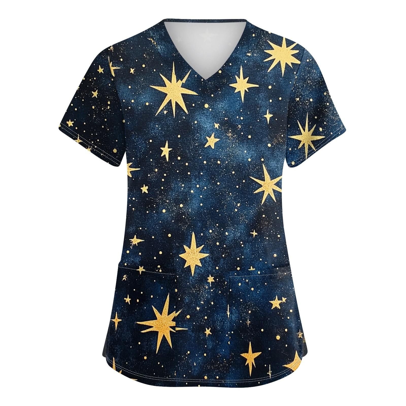 

Женская мода с v-образным вырезом, короткими рукавами и карманами, топы с принтом XL тёмно-синий