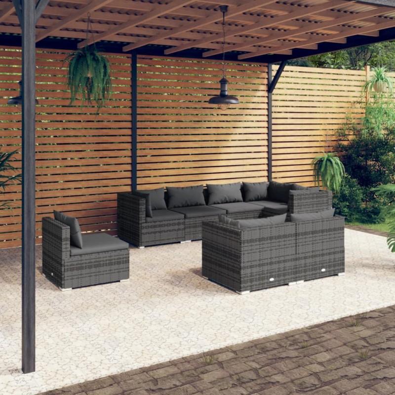 Día y Noche - Día y Noche Set de muebles de jardín 8 pzas y cojines ratán sintético gris