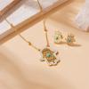 DIEYURO 316L Stainless Steel Golden Retro Hand Necklace Earrings Suit For Girl New Fashion Turquoise Jewelry Set Party Gift