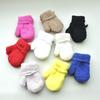 1-3Y Children Winter Thickened Plush with Rope Warm Gloves For Boys Girls New Solid Velvet Mittens Outdoor Cycling Skiing Gloves