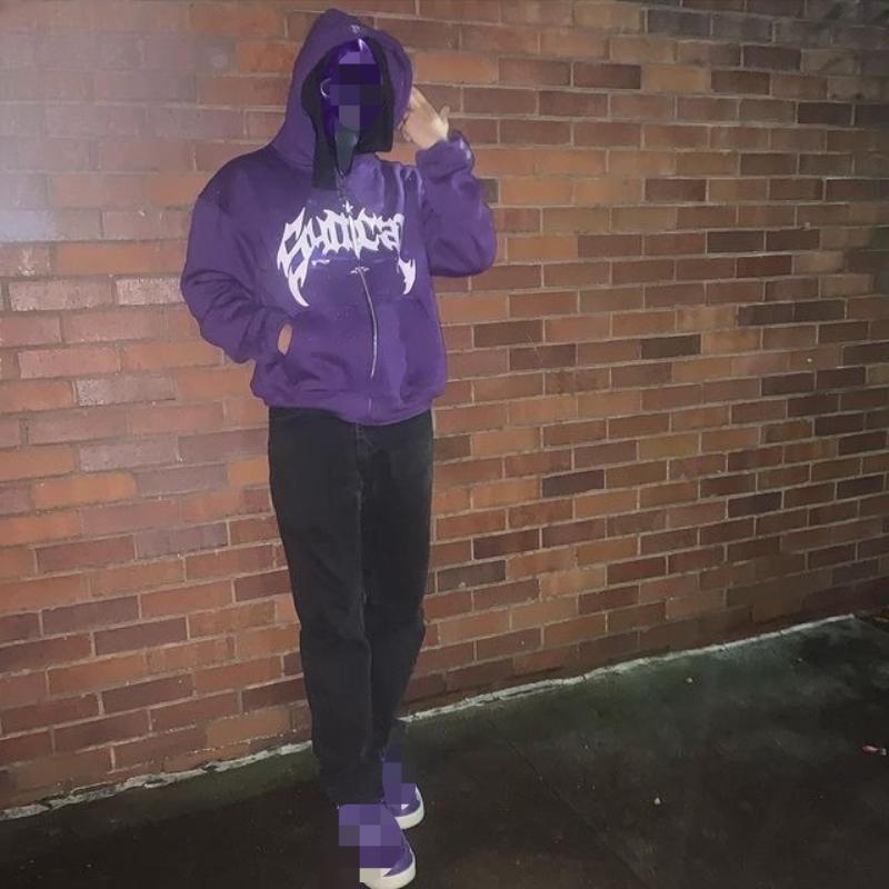 Y2K Autumn and Winter Hip-hop Letter Printed Men's and Women's Street Casual Zipper Long Sleeved Hooded Sweatshirt