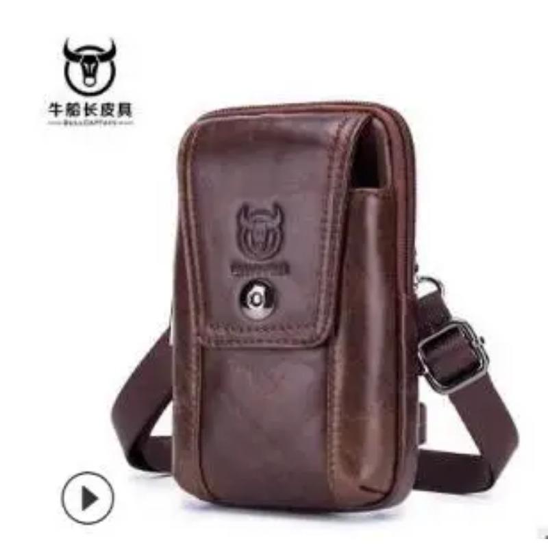100% Genuine Leather Men's Shoulder Bag, Crossbody Bag, Phone Waist Bag, Wear-resistant