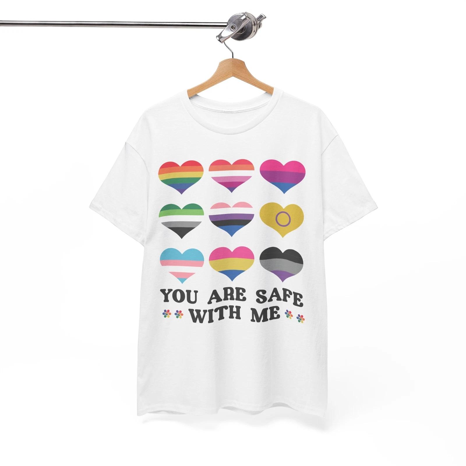 

YOU ARE SAFE WITH ME T-Shirt | Love & Pride Tee | Colorful Rainbow Shirt L