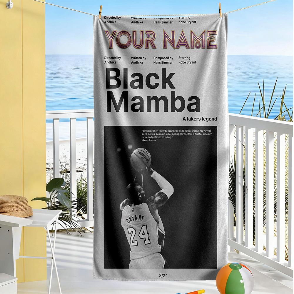 Kobe Customize Text Beach Towel Quickdry Soft Microfiber For Beach Bathroom Outdoor Swimming Pool Camping Picnic Yoga Diving Vacation Accessories