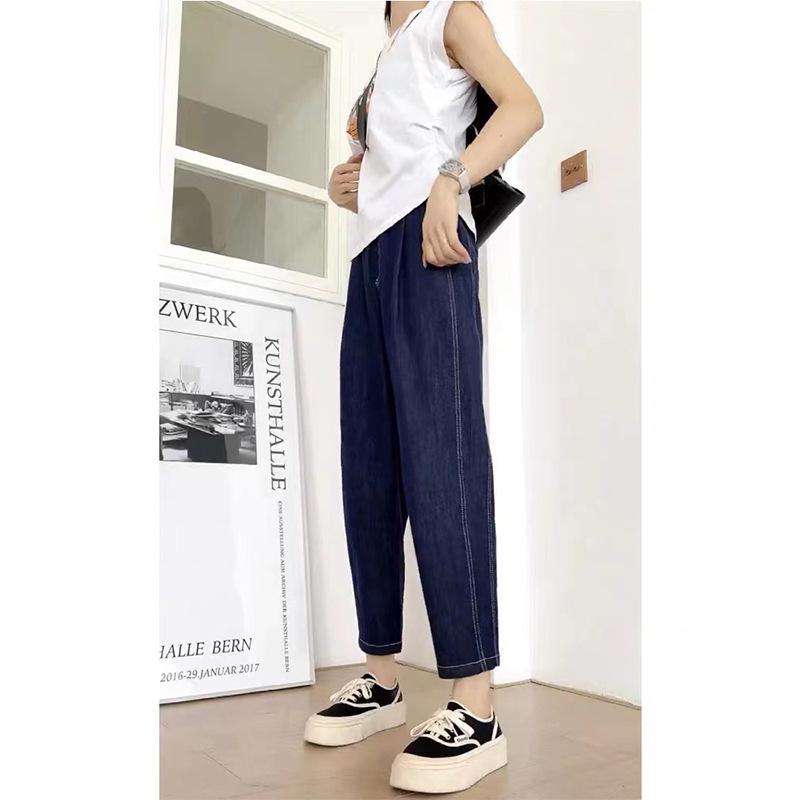 Plus Size Women's High Waist Harem Jeans - Autumn/Winter Petite Loose Fit, Slimming, Straight Wide Leg.