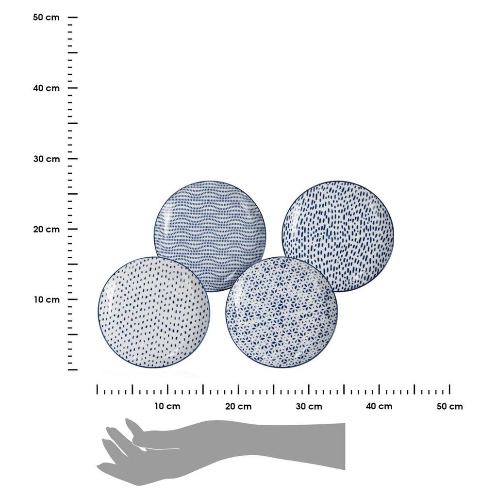 Zestaw 4 Szt Talerzy Porcelanowych Blue Wave