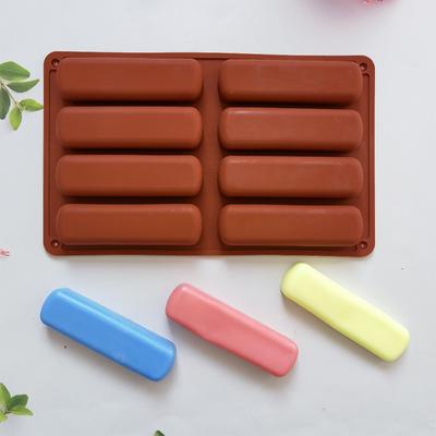 Moule en Silicone 8 Cavités Longue Bande Moule à Gâteau DIY Moule à Puffs Moule de Cuisson Antiadhésif Barre Énergétique aux Céréales Chocolat Beurre