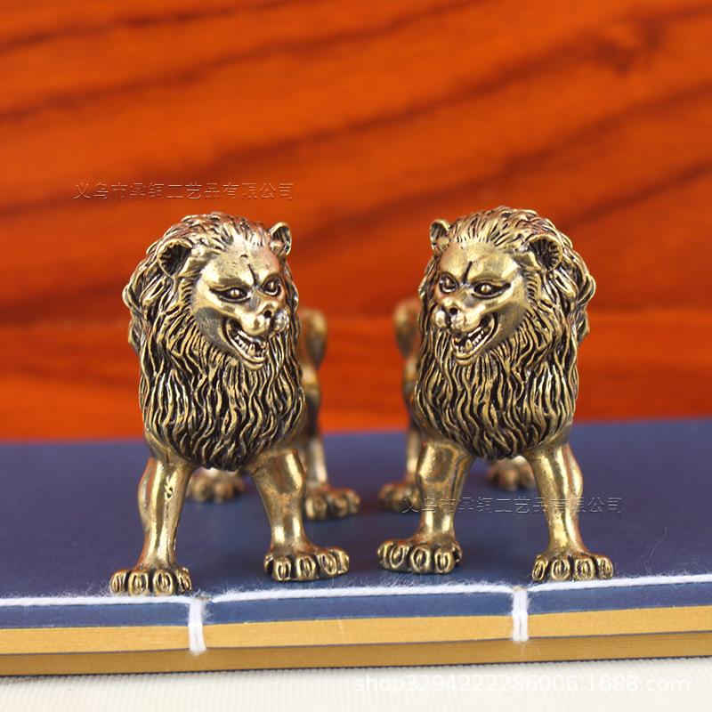 

1Pair Lions Statue Brass Lion Town House Feng Shui Ornament Desktop Tea Pet Coffee Table Paperweight Handle 1pair