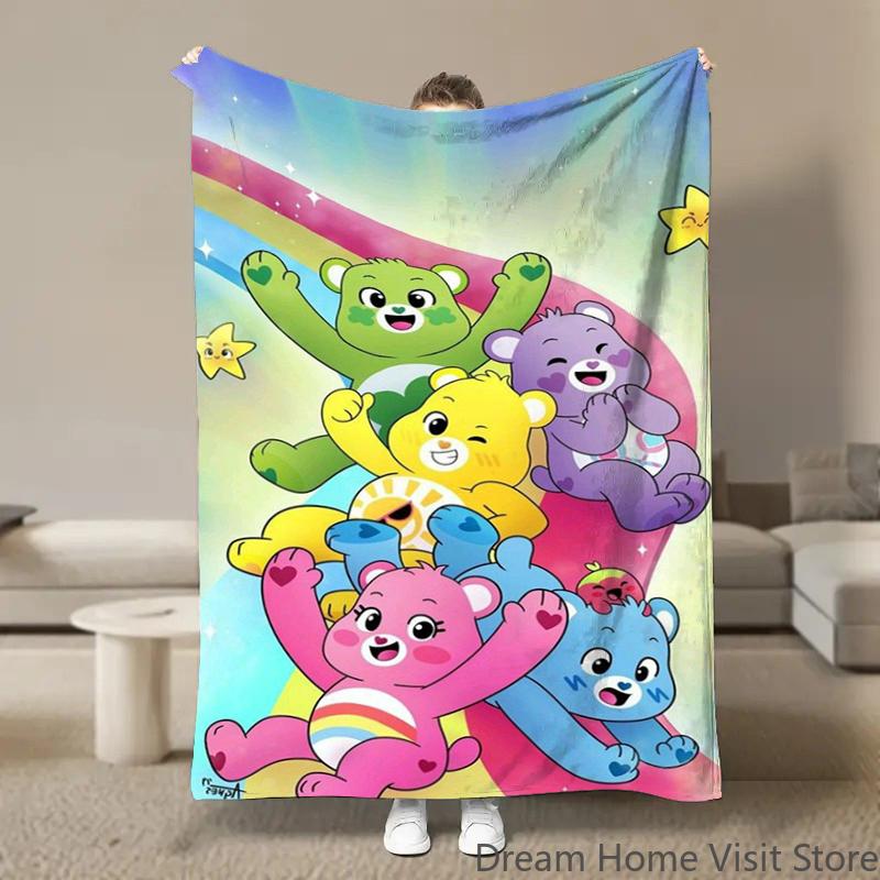 Cute Rainbow Bears Anime Flannel Blanket Pikachu Figures Home Sofa Lunch Break Blankets Children Student Blankets Nap Cover Kids
