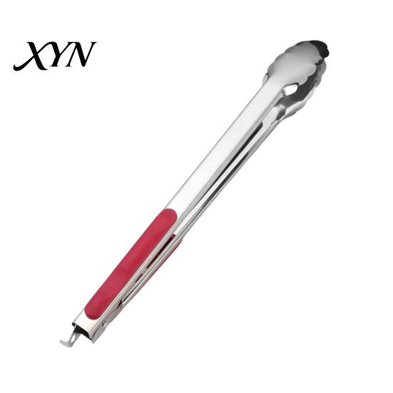 Rust-resistant Kitchen Tongs with Anti-Slip Handle And Silicone Scalloped Edges, Stainless Steel Heavy Duty Locking Food Clips for Grilling BBQ Salad,