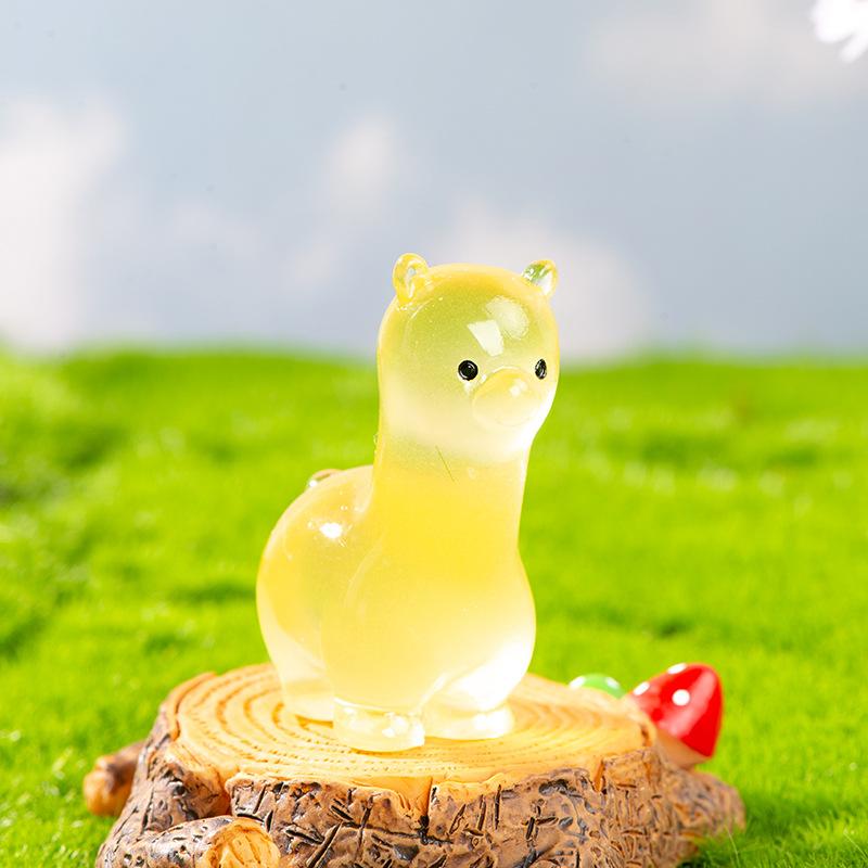 Micro Landscape Resin Decoration Cartoon Cute Luminous Color Alpaca Decoration Desktop Car Home Decoration Accessories