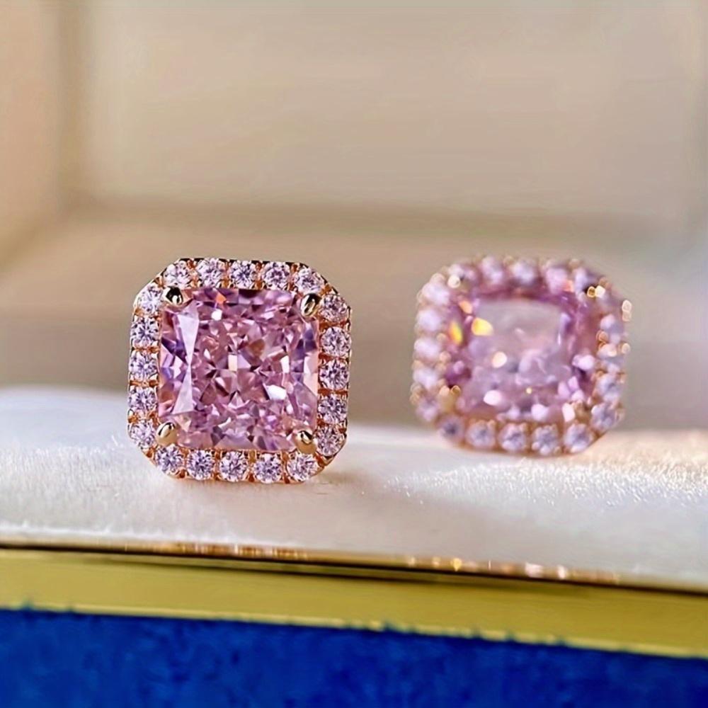 Pink Synthetic Gemstone Stud Earrings - Hypoallergenic, perfect for weddings, daily wear, and April birthdays.