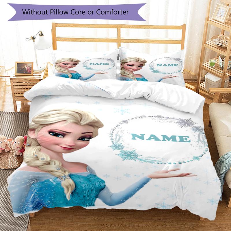 3pcs Custom Name Elsa Bedding Set Duvet Cover Closure Includes 1 Duvet Cover & 2 Pillowcases, Soft and Comfortable for All Seasons.