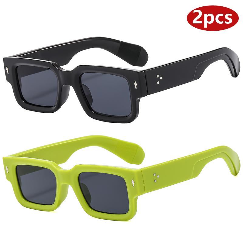 2pcs Fashion Thick Frame Square Sunglasses Men Women Small Frame Rice Nail Sun Glasses UV400 Protection
