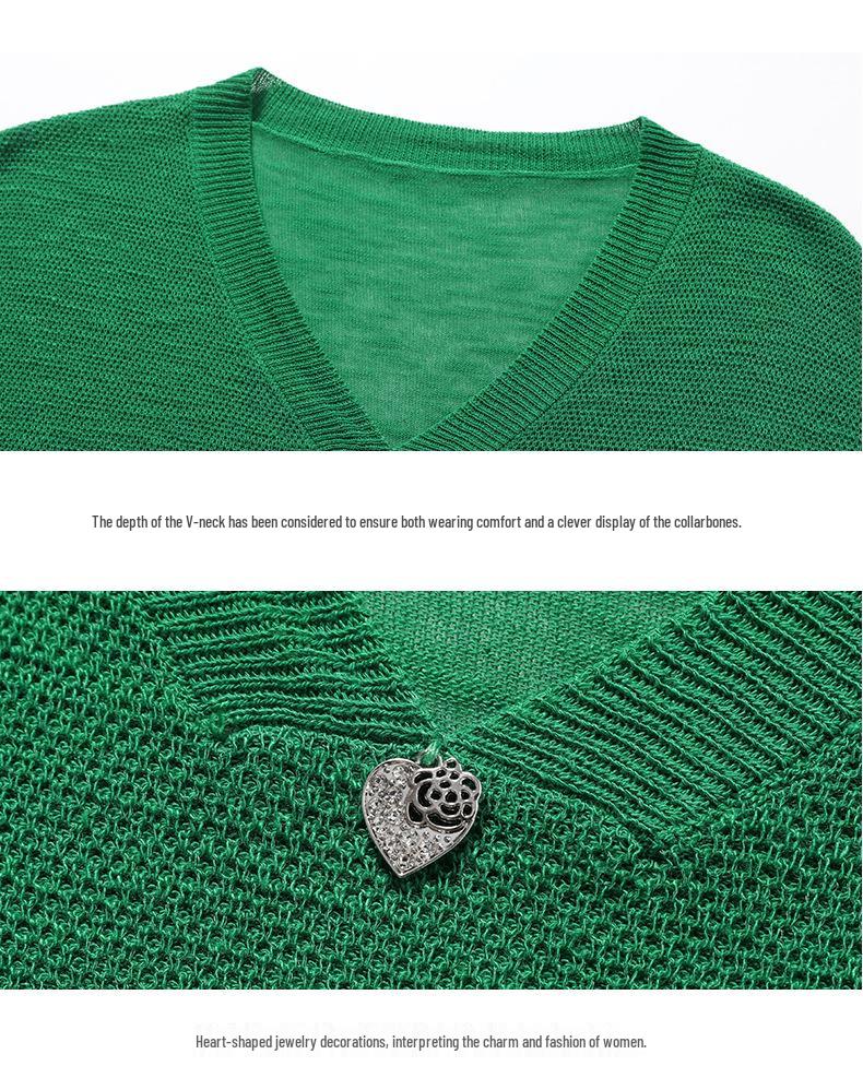 Plus Size V-Neck Fly Sleeve Ice Silk Knitwear - Lightweight Summer Top for Women
