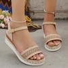 Summer Fashion Woven Wedge Sandals Women Comfort Ankle Strap Platform Walking Sandalias Mujer 2025 Casual Non Slip Beach Shoes