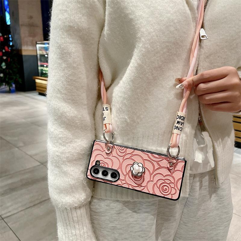 Crossbody kožené kvetinové puzdro na telefón pre Samsung Galaxy Z Fold 6 5 4 3 Fold6 Fold5 Fold4 Fold3 5G Hard Shell Shockproof Cover