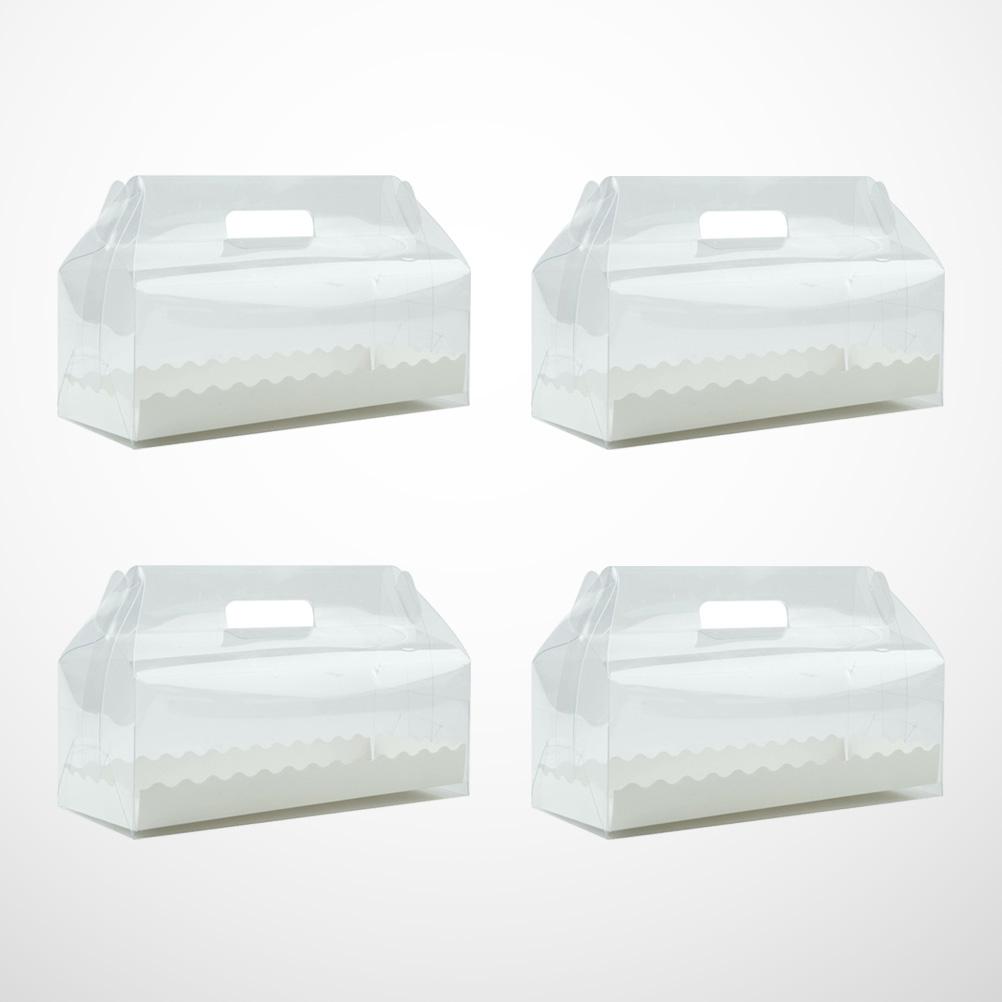 4pcs Transparent Portable Cake Roll Box with Paper Tray Cupcake Containers Holder Party Favors for Home Dessert Shop (Long)
