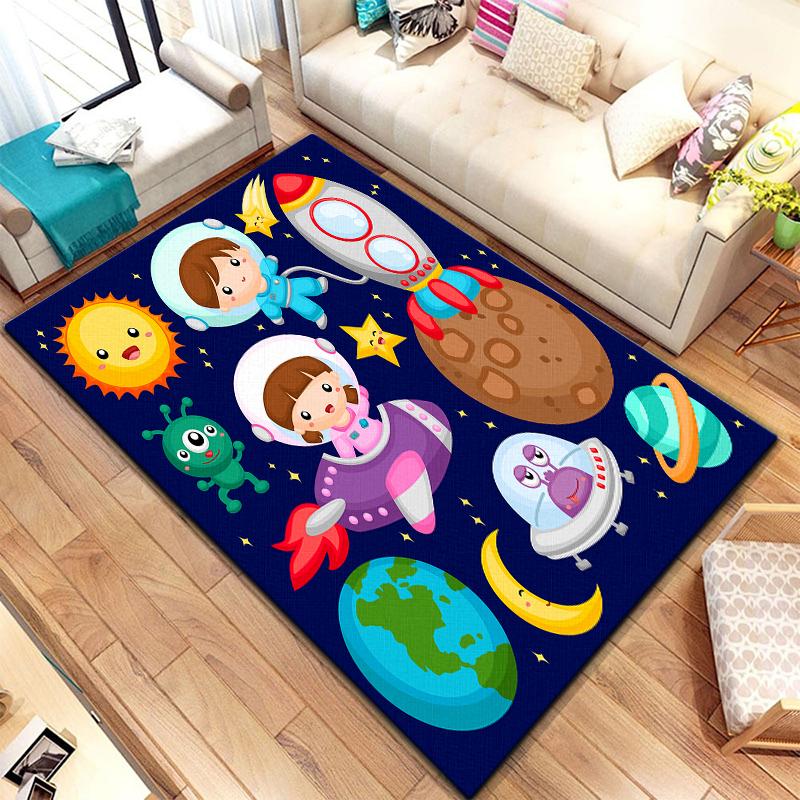 Cartoon  Astronaut Beautiful Painting Carpet for Living Room Large Area Rug Black Soft Carpet Home Decoration Mats Boho Rugs