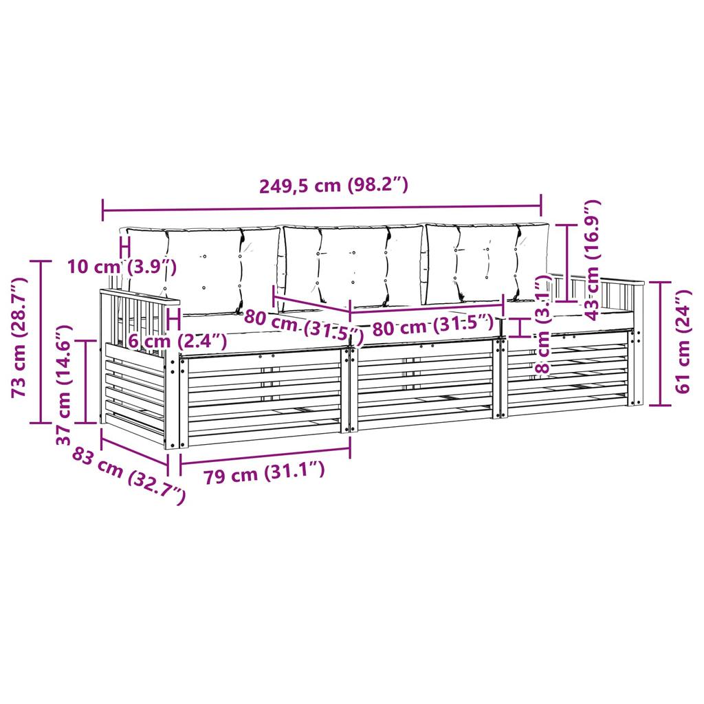 Outdoor Sofa Set with Cushions 3 Pcs Natural and Light Grey