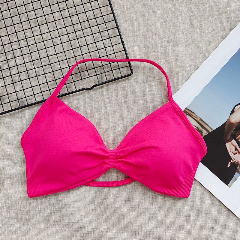and American Hanging Neck Thin Drawstring DFY Sports Underwear Beauty Back Women Can Be Worn outside Comfortable Large Backless Breathable Fitness Bra