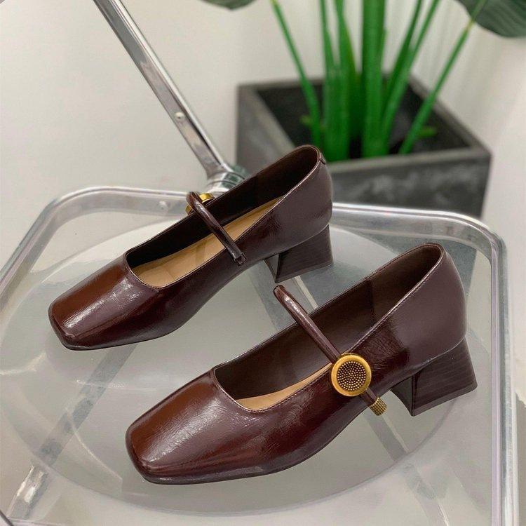 Spring French Evening Breeze Temperament Commuter Shoes New Fairy Thick Heel Mary Jane Small Leather Shoes